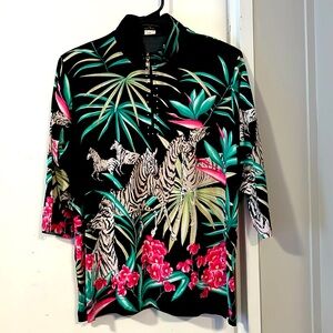 Jackets Galore short sleeve quarter zip top for women with rhinestones. Sz L